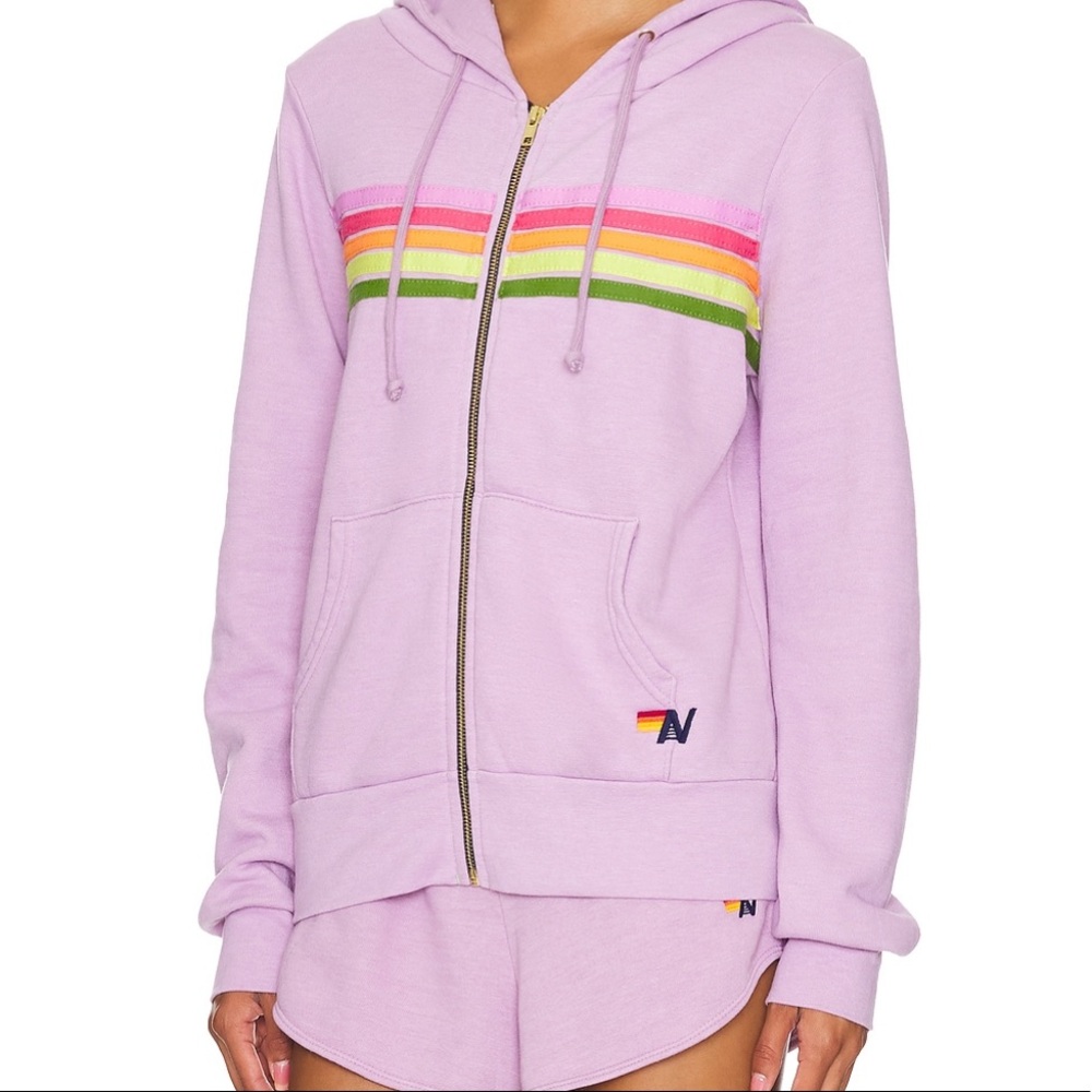 Aviator Nation 5 Stripe Zip Up Sweatshirt